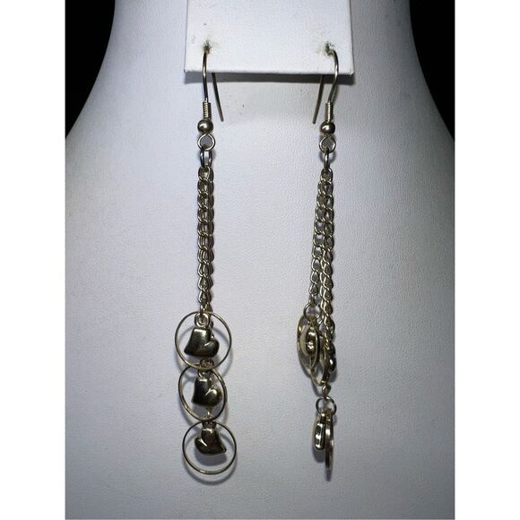 Gold Tone Dangle Chain Heart Earrings - Picture 1 of 8